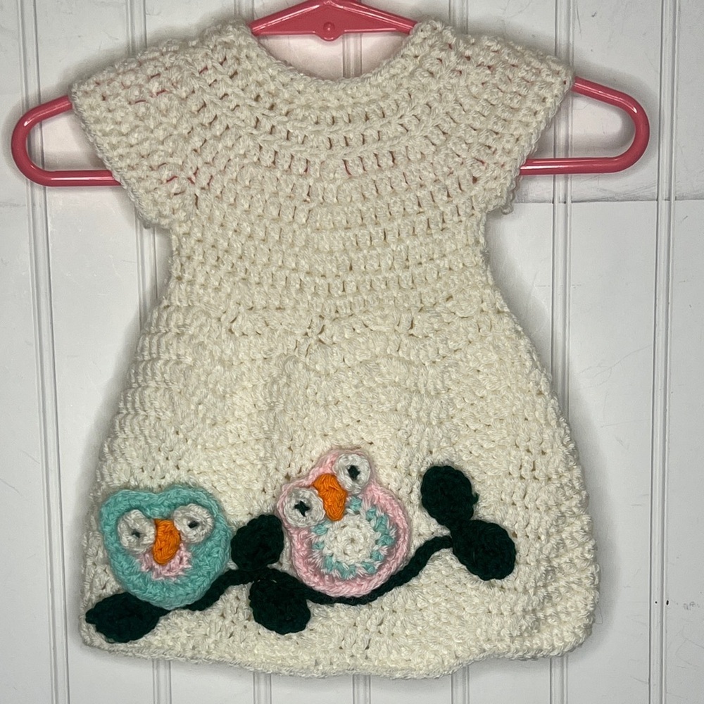 Crochet Chevron Baby Dress with Owl Design
